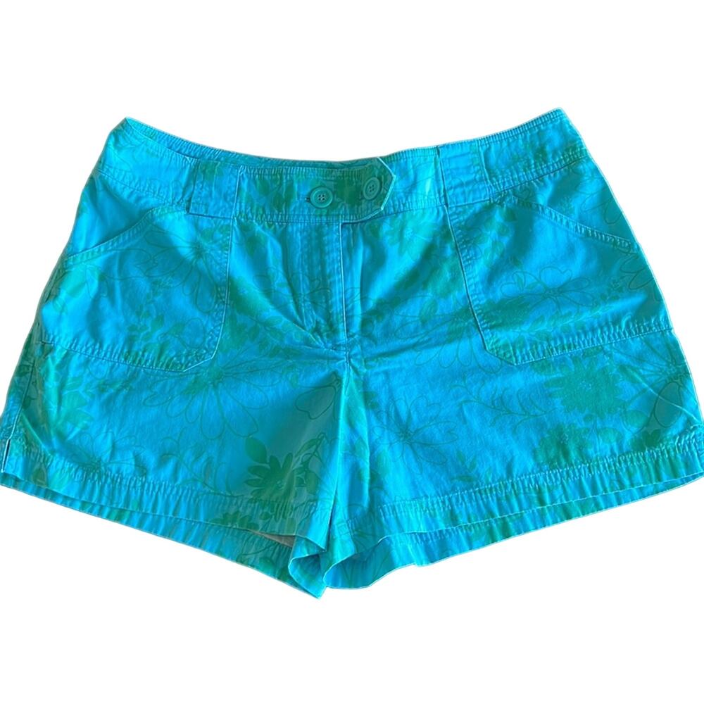 New York & Company Blue and Green Print Shorts Woman Size 12 Casual